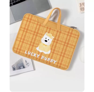 幸運小狗 黃色西高地格紋插畫風多功能旅行電腦包5