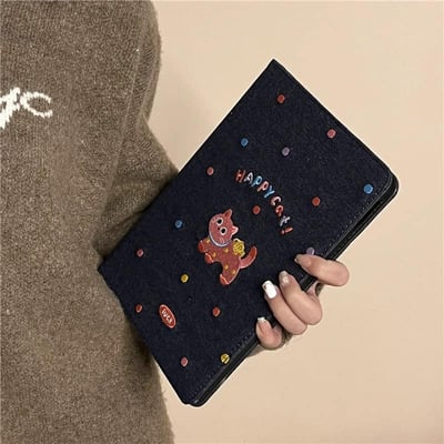 小狗與小貓 牛仔刺繡感狗狗貓咪造型平板保護套5