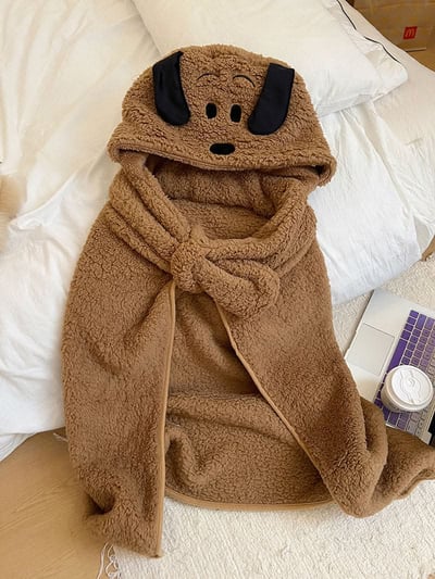 狗狗連帽可愛  溫暖披肩連帽斗篷毯子4
