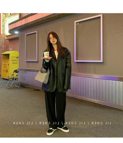 韓版復古寬鬆皮衣西裝2