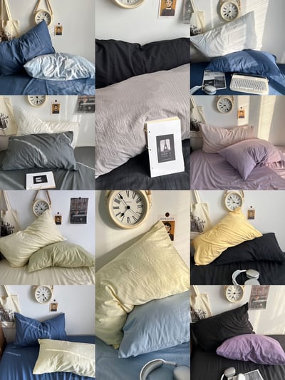 Ins風水洗棉 雙色AB版純色枕頭套一對裝11