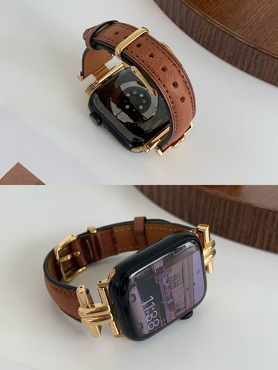 復古真皮H字設計AppleWatch真皮錶帶6