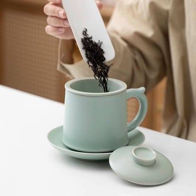 父親節送爸爸高質感茶杯 汝窯陶瓷馬克杯禮盒   辦公泡茶專用2