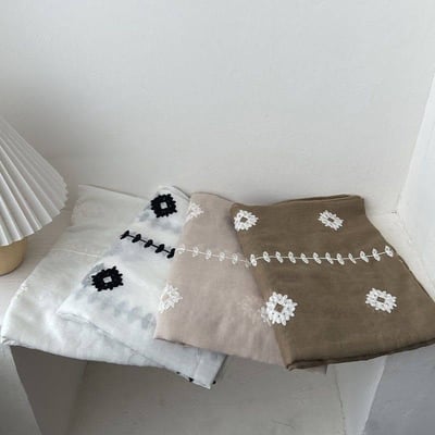 民族風茉莉花刺繡棉麻圍巾 防曬披肩兩用圍巾9