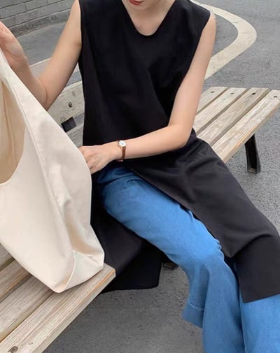 棉麻V領開衩無袖連身裙2