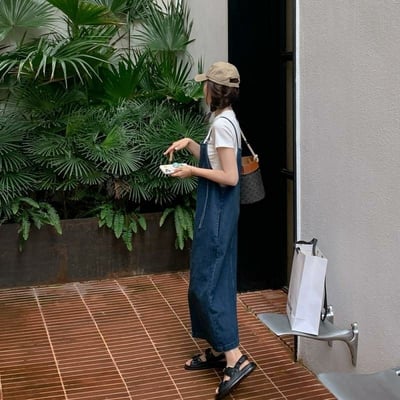 復古丹寧吊帶裙  開叉設計 夏季寬鬆舒適牛仔洋裝2