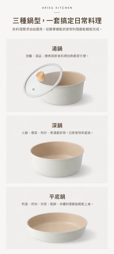韓國Arisu可拆卸IH陶瓷99.9%抗菌不沾鍋具5件組-L號5