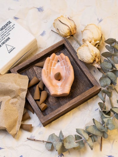 手工紅陶蓮花手香座 塔香香盤・居家療癒香插擺件4