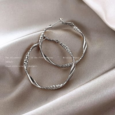 高級感銀色系 不對稱圓圈系列耳環4入組7