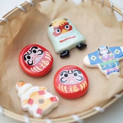 日式復古童趣筷枕 達摩武士陶瓷筷架1