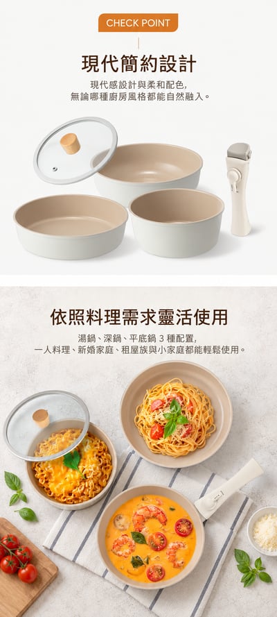 韓國Arisu可拆卸IH陶瓷99.9%抗菌不沾鍋具5件組-L號2