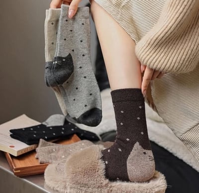 舒適棉質貓咪後腳跟造型襪組1