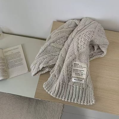 穿搭神器 韓系質感貼布標麻花羊毛圍巾4