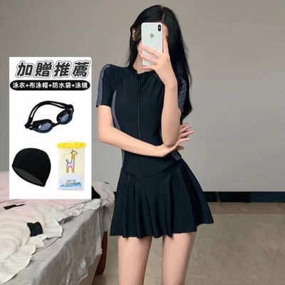 高級感連身顯瘦泳裝 加贈泳帽泳鏡版2