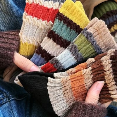 韓系復古配色堆堆襪中筒襪 5雙組8