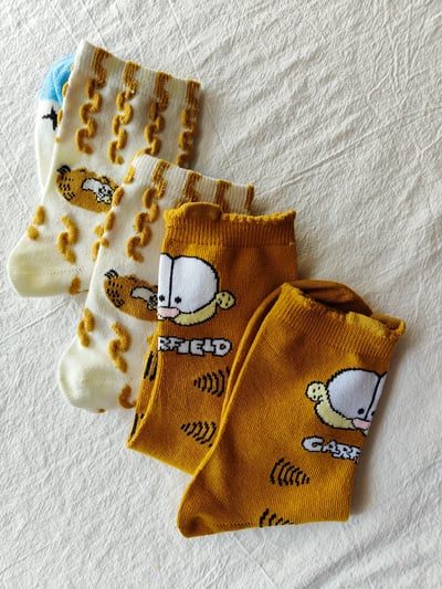 加菲立體我愛黃色貓貓綿襪組5
