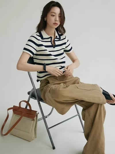 撞色條紋設計 輕奢針織POLO衫4