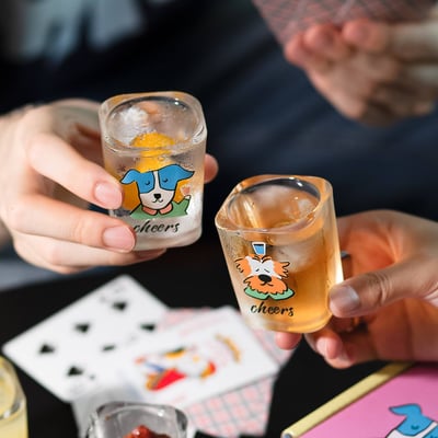 開燒酒派對 狗狗插畫玻璃燒酒清酒杯組禮盒3