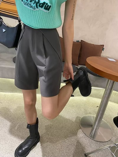 高腰打折顯瘦西裝短褲4