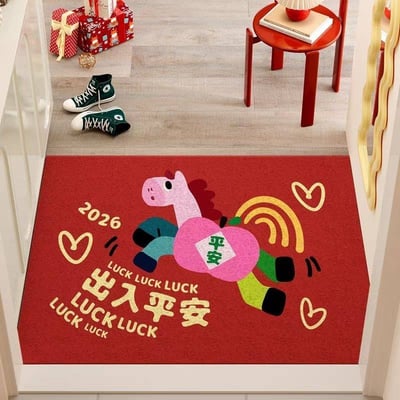 可愛小馬喜氣紅色入戶地墊3