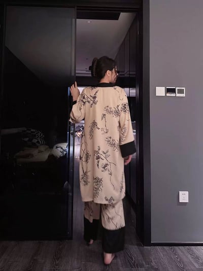 新中式雅緻水墨睡衣 黑邊襯色長袖家居套裝3