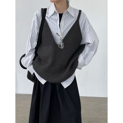 慵懶系老錢風針織背心 寬鬆短款疊穿吊帶上衣4