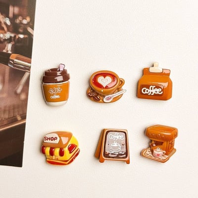 微型咖啡時光磁貼組 迷你咖啡館造型冰箱貼 6入組再加贈6個4