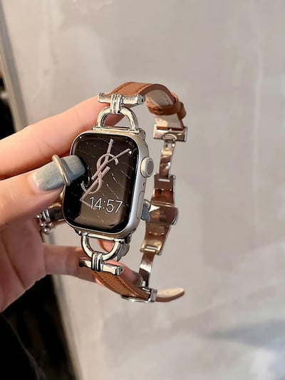 真皮金屬D字蝴蝶扣Apple watch錶帶2