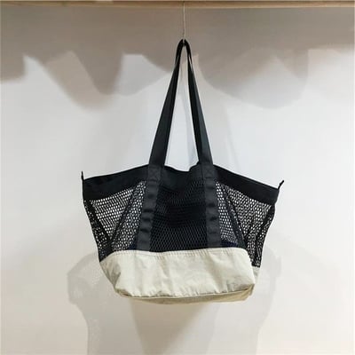 撞色網兜托特包雙面可用 輕量收納大容量購物袋9