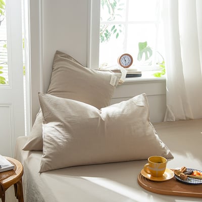 舒適全棉色織 純色水洗綿枕套一對組4