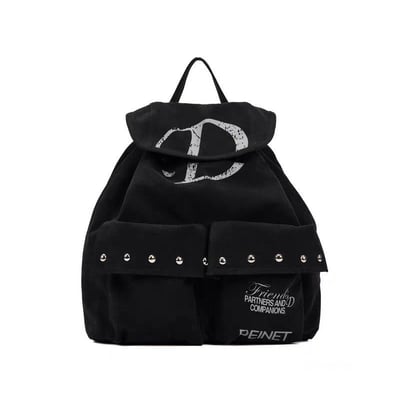 韓系百搭大容量後背包 手感帆布鉚釘原創設計抽繩包11