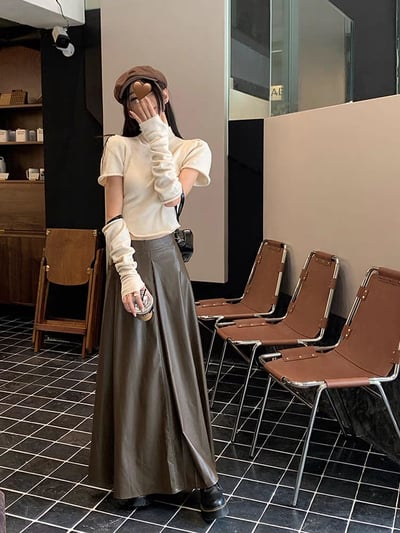 秋季高級感PU皮半身長裙皮裙3