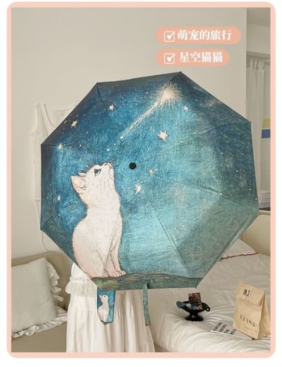 星空貓咪折疊晴雨兩用自動傘1