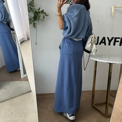 韓系復古感側開叉長裙 高腰顯瘦・慵懶百搭半身裙6