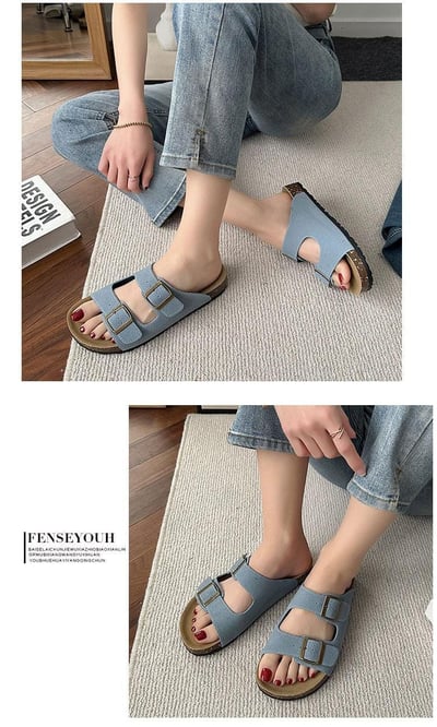 復古磨砂一字帶休閒平底拖鞋 勃肯鞋 有大尺碼  可當情侶鞋7