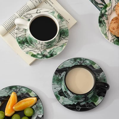 生日禮物 青瀾手繪高級感咖啡杯套裝2