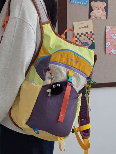 俏皮拼色防水登山包 輕量雙肩背包 旅行休閒大容量背包5