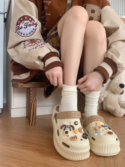 洞洞鞋 可愛新色系增高厚底拖鞋 掌門狗狗鞋扣款3