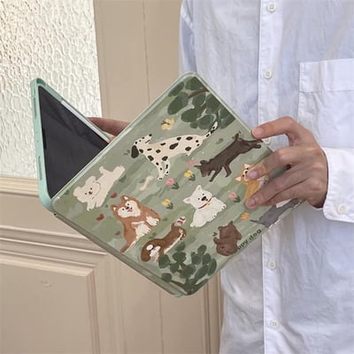 草皮狗公園 狗兒聚會插畫風iPad平板保護套4