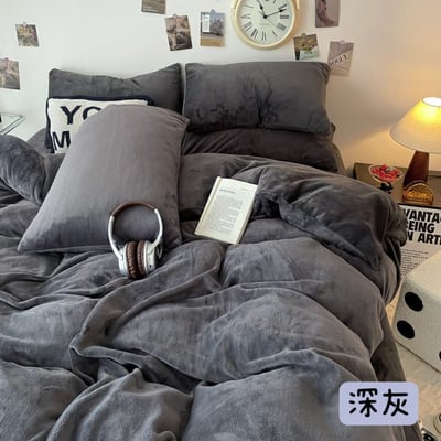 日係純色系牛奶絨四件套床包組6