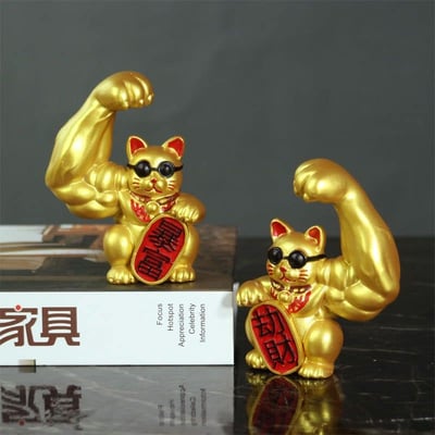 10cm暴富貓劫財貓 招財大肌肉手臂招財貓擺件3