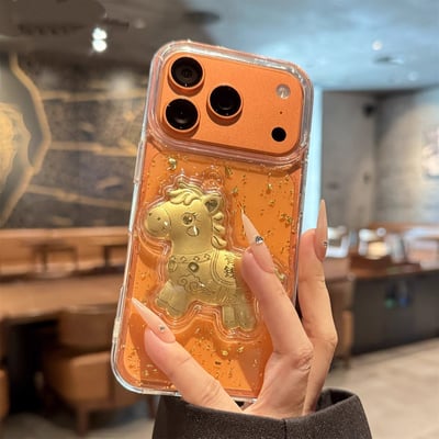 新年招財必備 金箔滴膠小馬馬上有錢蘋果系列透明手機殼2