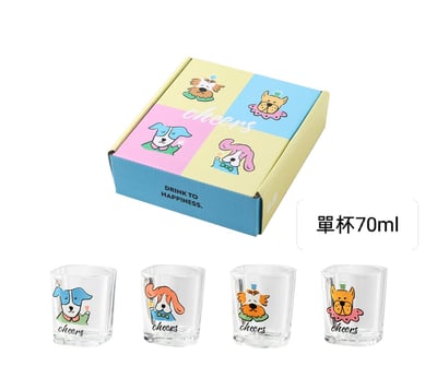 開燒酒派對 狗狗插畫玻璃燒酒清酒杯組禮盒6