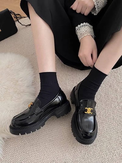 英式凱旋門小標厚底小皮鞋6