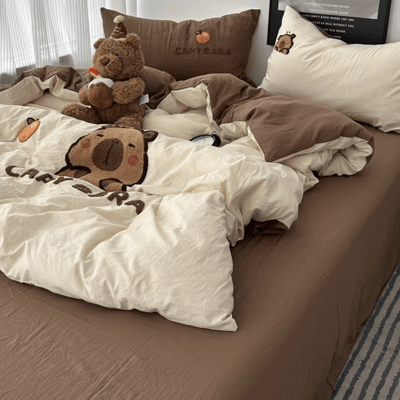 卡皮巴拉 ins風純棉床包組  可愛水洗棉全棉四件套 雙人/加大3