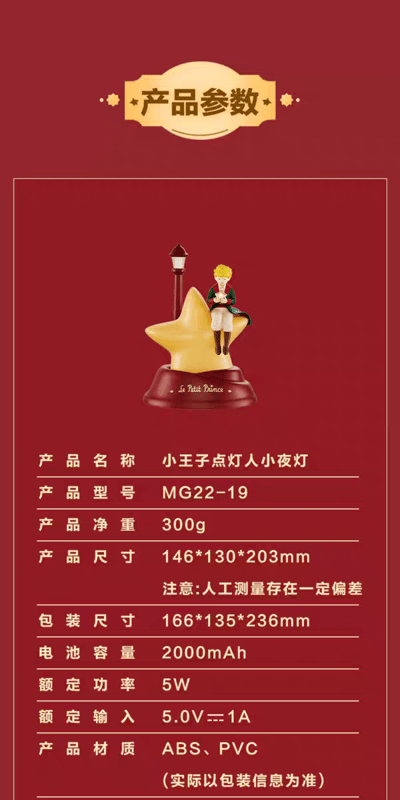 委託代購 2025新款  馬克圖布 × 小王子  三檔調光氛圍夜燈10