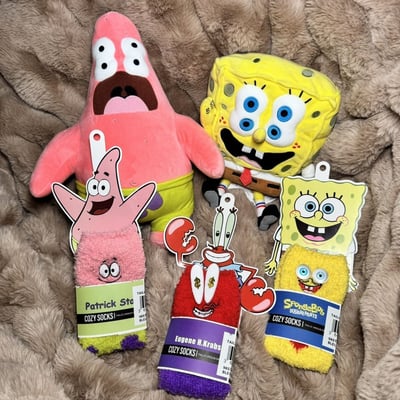 比奇堡限定  卡通珊瑚絨地板襪 情侶款・超萌保暖三入組3