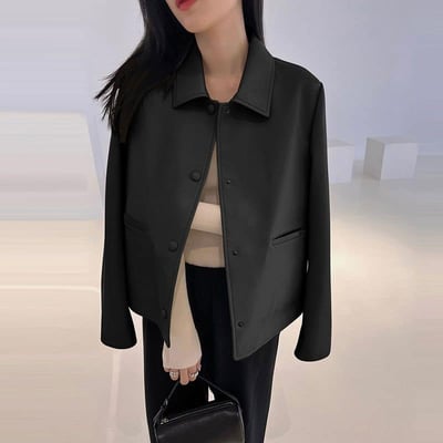 有大尺碼 優質韓版輕奢寬鬆皮衣外套5