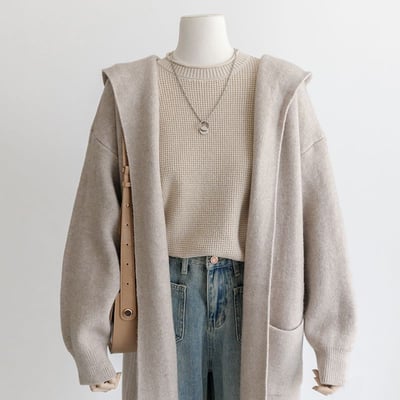 日系高級感連帽長版針織開衫 秋冬慵懶寬鬆顯瘦外套4