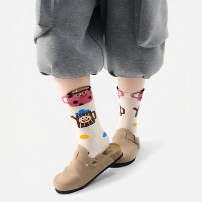 韓版兒童可愛茶壺中筒兒童襪 兔子款2